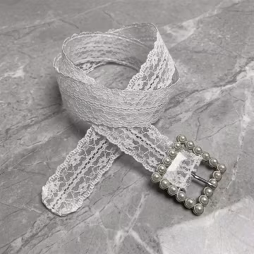 Pearl Square Buckle Lace Waist Belt|Adjustable Decorative Waistband for Dresses Shirts