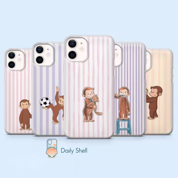 Curious George Phone Case Monkey Stripes Cover for iPhone 17Pro, 16, 15, 14, 13, Samsung S26, S25, S24, S23, A57, A17, A37, Pixel 10, 9 Pro