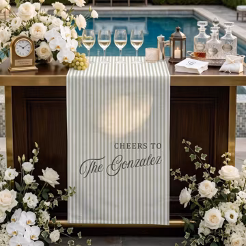 Personalized Linen Striped Bar or Event Sign, Wedding Table Runner Sign, Custom Family Name Bar Wedding Sign, Signature Drink Wedding Sign
