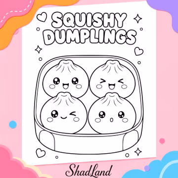 Squishy Dumplings Coloring Page PDF, Cute Bowl Printable Coloring Sheet