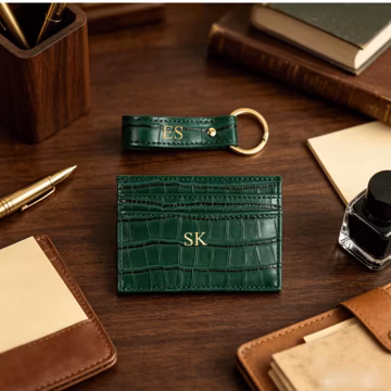 Personalized Crocodile PU Leather Wallet Set, Card Holder & Keychain Combo, Multi Card Slots, Custom Gift For Her, Wedding Gift, Stylish Set