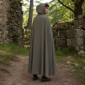 LARP Army Green Cape – Hooded Medieval Cloak, Renaissance Fair Costume, Fantasy Roleplay Clothing