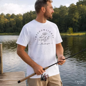 White Gildan 5000 5000B Mockup Bundle of Man Fishing, Front and Back View, Lake Lifestyle PNG, Angeln Mockup, Digital Download