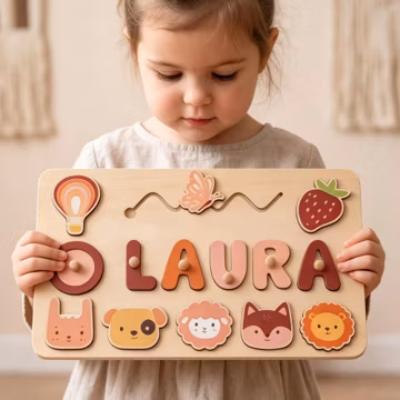 Animal Wooden Busy Board Puzzle, Personalized Name Puzzle Toy,Gift for One-Year-Olds,First Christmas Gift