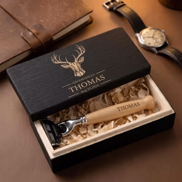 Personalized Wooden Shaving Set, Custom Name Razor Kit, Men’s Grooming Gift, Boyfriend Gift, Birthday Gift for Him