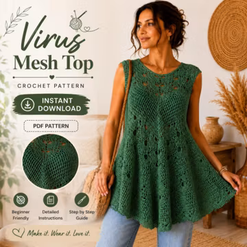 Virus Mesh Top Crochet Pattern PDF, Summer Lace Tunic Pattern, Boho Beach Cover Up, Beginner Crochet Top Tutorial