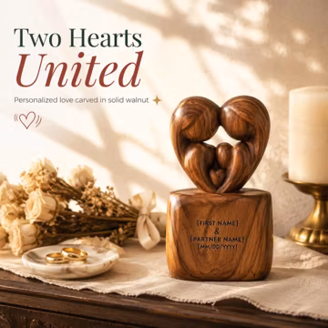 3D Walnut Wood Carving Family Wooden Statue | Custom Names Keepsake Gift, Couple Art Decor | Practical Mantel Ornament Timber Relic