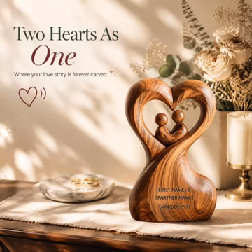 3D Walnut Wood Carving Family Wooden Statue | Custom Names Keepsake Gift, Couple Art Decor | Practical Mantel Ornament Timber Relic