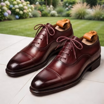 Hand-Burnished Burgundy Leather Cap Toe Oxford Shoes | Classic Formal Dress Footwear