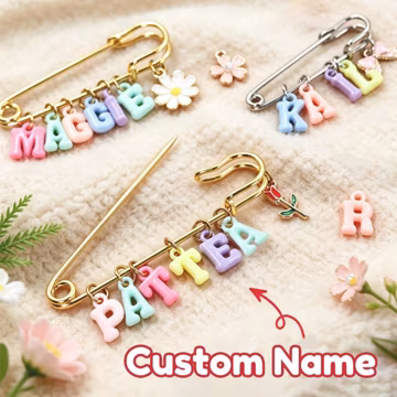 Personalized Pastel Name Safety Pin Brooch, Custom Bubble Letter Name Pin, Custom Name Backpack Accessory, Sweet Sentimental Gift for Her