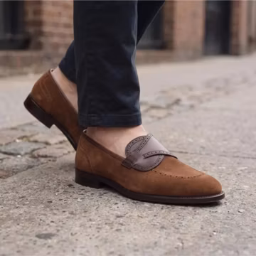 Men's Handmade Brown Suede Penny Loafers Leather Dress Shoes Classic Gift for Him