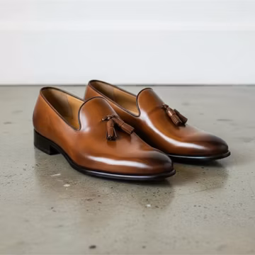 Men’s brown tassel loafers, handmade leather dress shoes, slip-on formal