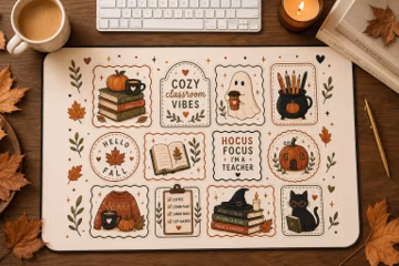 Copy of Desk Mat | Cozy Classroom Stamp Collage Design