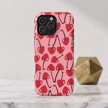 Hand Drawn Cherry Hearts Phone Case | Magnetic Impact-Resistant Case