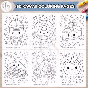 Kawaii Food Coloring Pages For Kids & Adults | Food Drink Illustrations | Instant Download Printable PDF