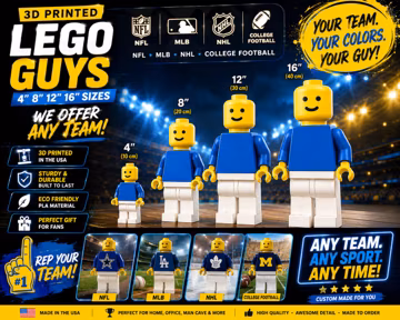 3D Printed Sports Fan Brick Figure | NFL MLB NHL