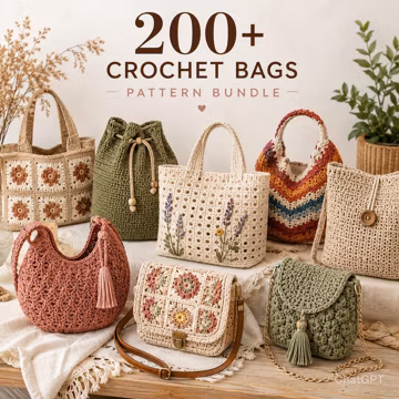 200+ Crochet Bag Pattern Bundle Amigurumi Purse PDF Patterns Crochet Tote Handbag Pattern Digital Download Boho Bag Bundle