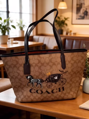Coach Halloween "Trick or Treat" tote bag with skull and carriage design