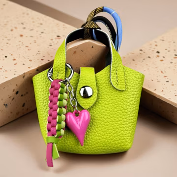 Chunky Braided PU Leather Mini Tote Charm, Handwoven Contrast Strap Keychain Mini Pouch