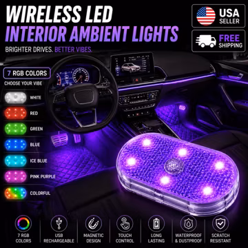 Wireless LED Car Interior Lights USB Rechargeable Touch Activated Magnetic Ambient Lights for Dashboard Console Trunk Universal