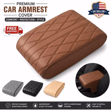 Wave Embroidered PU Leather Car Armrest Cover, Universal Center Console Cushion Pad, Waterproof Console Protector, Car Interior Accessory