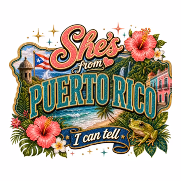 Puerto Rico Pride Design, Tropical Beach, Hibiscus Flowers, Coqui Frog (Digital Download)