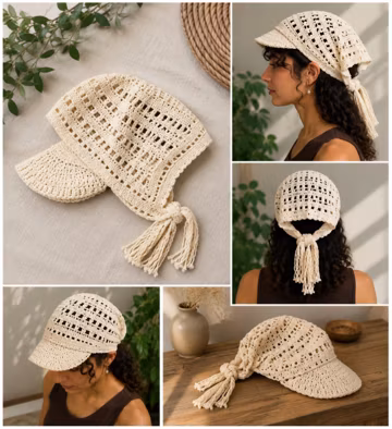 Bandana Visor Crochet Pattern PDF | Lace Visor Cap Crochet Pattern | Summer Sun Hat | Women Boho Visor | Instant Download