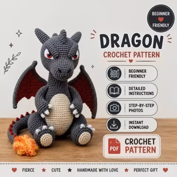 Dragon Crochet Pattern | Amigurumi Dragon PDF | "Instant Download"