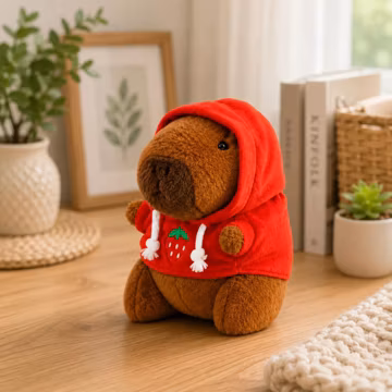 Capybara Plush Toy in Strawberry Hoodie | Soft Kawaii Stuffed Animal | Cute Capybara Plushie | Cozy Room Decor | Gift for Plush Lovers