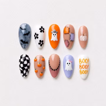 Halloween Press On Nails, Cute Ghost Pumpkin 3D Nail Art, Spooky Fall Party Manicure