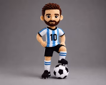 Crochet Football Doll Pattern PDF | 9 Inch Amigurumi Soccer Player No 10, Blue White Stripes