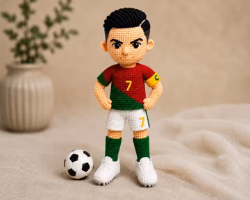 Crochet Football Doll Pattern PDF | Amigurumi Soccer Player No 7, Red Green Kit Tutorial