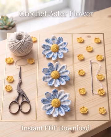 Crochet Aster Flower Pattern | Potted Plant Amigurumi Tutorial | 3D Flower Motif PDF | Beginner Friendly | Instant Download Home Decor