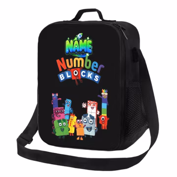 Personalized Number Learning Lunch Bag, Custom Name Insulated Kids Lunchbox, Colorful Math Character School Tote, Preschool Gift