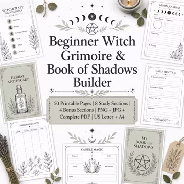 Beginner Witch Grimoire Printable, Book of Shadows Builder, 50-Page Witchcraft Study Journal PDF