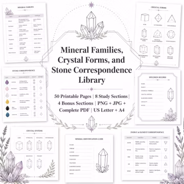 Crystal Correspondences Grimoire Pages Printable | 50-Page Book of Shadows Crystal Study Library