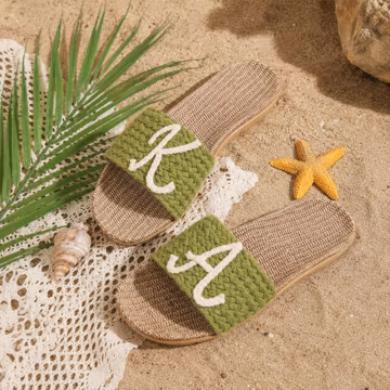 Personalized House Slippers | Custom Name Straw Slippers for Women | Spa Day Gift | Housewarming Gift