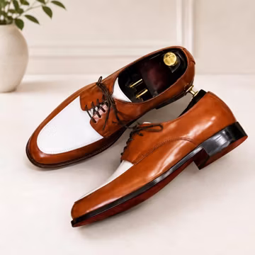 Handmade Two-Tone Leather Oxford Dress Shoes, Brown White Formal Business Footwear