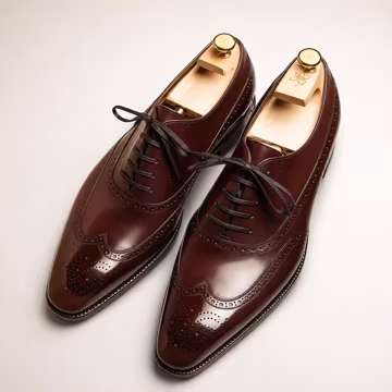 Men's Burgundy Leather Wingtip Oxford Dress Shoes – Handmade Brogue Lace-Up Formal Footwear