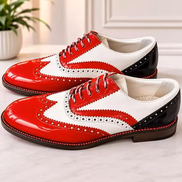 Handmade Red White Black Leather Wingtip Oxford Brogue Dress Shoes
