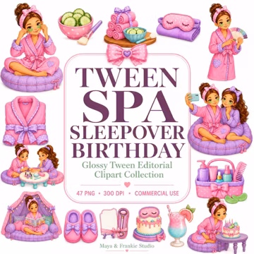 Tween Spa Sleepover Birthday Clipart, Spa PNG, Commercial Use Bundle
