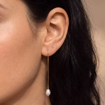 18K Gold Filled Pearl Threader Earrings, Dainty Drop Pearl Earrings, Minimalist Gold Chain Earrings, Elegant Everyday Jewelry Gift For Her