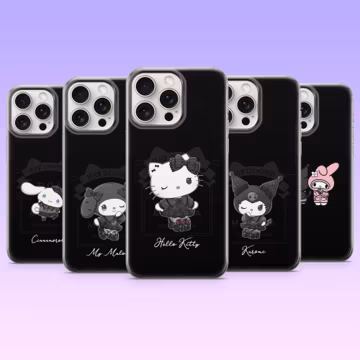 Gothic Sanrio Phone Case Black Hello Kitty Cover for iPhone 17e, 16e, 15, 14, 13, 12, Samsung S26Ultra, S25, A57, A17, A16, Pixel 10Pro, 10A