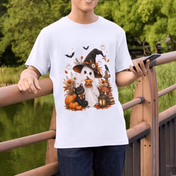 Cute Halloween Ghost Shirt, Witch Ghost T Shirt, Spooky Halloween Shirt, Black Cat Shirt, Fall Graphic Tee, Halloween Gift