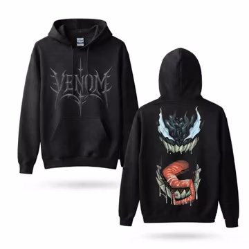Venom Hoodie, Symbiote Monster Mouth Front and Back Graphic, Unisex Pullover Sweatshirt