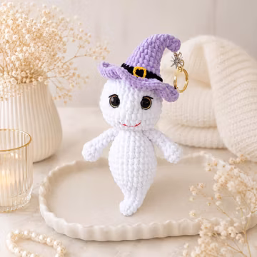 Crochet Ghost Pattern PDF, Witch Hat Amigurumi Keychain (Digital Download)