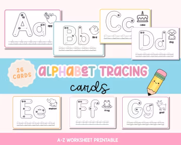 Alphabet Tracing Cards, Uppercase Lowercase Letter Tracing, ABC Flashcards Printable, Preschool Handwriting Practice, Kindergarten ABC Cards