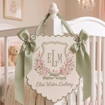 Personalized Embroidered Baby Name Banner, Custom Monogram Nursery Pennant, Hospital Door Announcement, Newborn Nursery Decor Gift