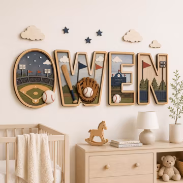 Personalized Baseball Nursery Name Sign, Custom Wooden Letters, Sports Baby Boy Room Decor, Baseball Wall Art, Newborn Gift for Boys, Decor