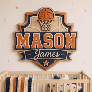 Personalized Basketball Name Sign, Custom Basketball Nursery Decor, Sports Kids Room Wall Art, Baby Boy Gift, Team Name Wooden Sign